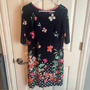 Eliza J Women’s Floral Print Shift Dress Navy Lined Half Sleeve